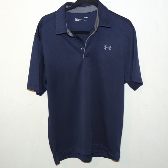 Under Armour Navy Blue Polo Shirt Heatgear Loose Fit Men's Size L - Picture 1 of 5